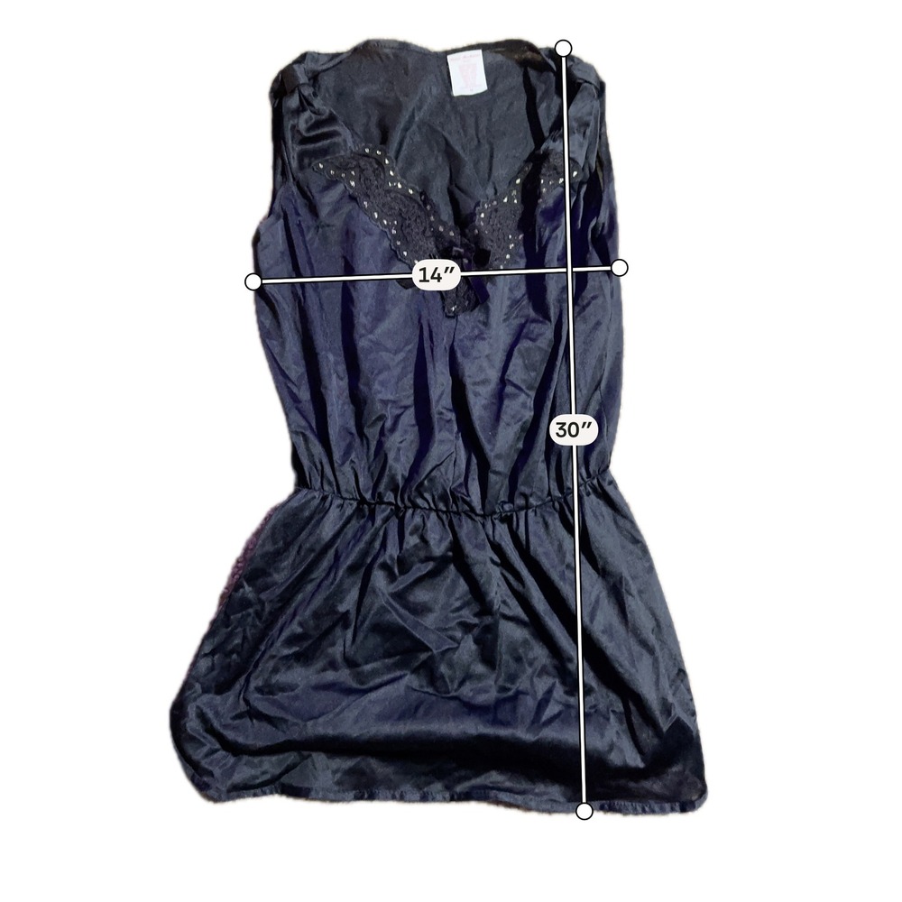 Petra Fashions Vintage Black Nylon Nightgown Lace Trim Elastic Waist Medium - Picture 3 of 5